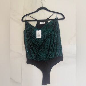 Showpo Teal Sequin Bodysuit